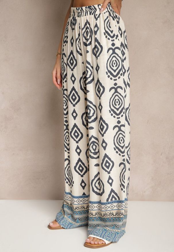 Renee - Niebieski Komplet z Wiskozy Luźne Spodnie i Bluzka w Print Boho Ralkio. Kolor: niebieski. Materiał: wiskoza. Wzór: nadruk