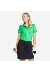 INESIS - Koszulka polo do golfa damska z krótkim rękawem Inesis WW500. Typ kołnierza: golf, polo. Kolor: zielony. Materiał: poliester, materiał, elastan. Długość rękawa: bez rękawów, krótki rękaw. Długość: krótkie. Styl: elegancki, klasyczny