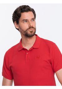 Ombre Clothing - Koszulka męska polo z dzianiny pique - czerwony V22 - Rozmiar: XL. Typ kołnierza: polo. Kolor: czerwony. Materiał: dzianina. Wzór: haft. Styl: klasyczny