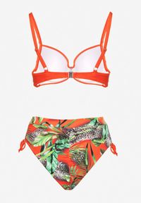 Born2be - Pomarańczowe Bikini Biustonosz i Majtki Figi ze Ściągaczami w Tropikalny Wzór Sadeille. Kolor: pomarańczowy