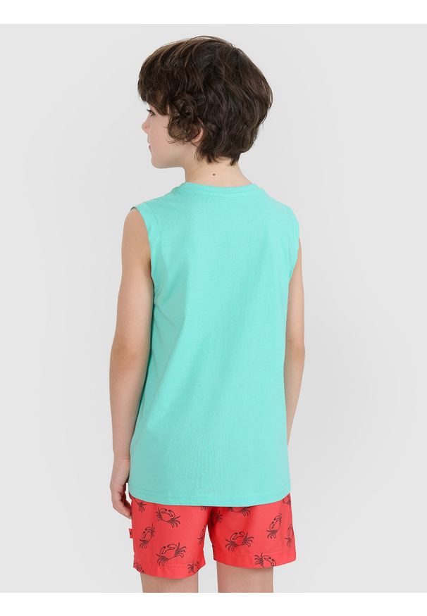 4f - 4F Tank top regular z nadrukiem chłopięcy - turkusowy 122 (6-7 lat). Kolor: turkusowy. Materiał: jersey, bawełna, materiał. Długość rękawa: bez rękawów. Wzór: nadruk. Sezon: lato