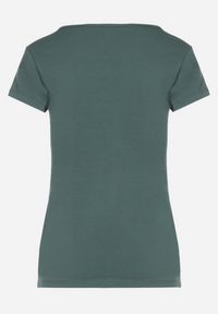 Born2be - Ciemnozielony T-shirt z Bawełny o Prostym Kroju z Dekoltem w Serek Fevireena. Okazja: na co dzień. Typ kołnierza: dekolt w serek. Kolor: zielony. Materiał: bawełna. Styl: elegancki, casual #4