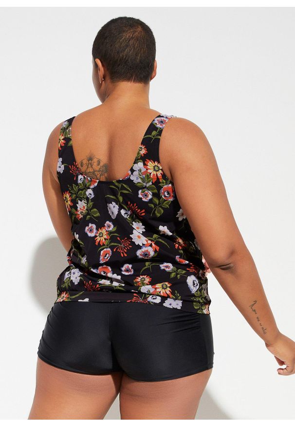 bonprix - Top plażowy tankini. Okazja: na plażę. Kolor: czarny. Wzór: nadruk, aplikacja
