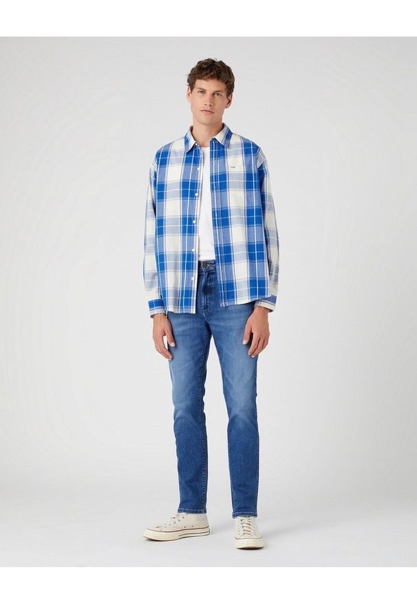 Wrangler - WRANGLER 1 PKT SHIRT MĘSKA KOSZULA MATERIAŁOWA W KRATĘ NAUTICAL W5D64MXV2 112330810. Materiał: materiał