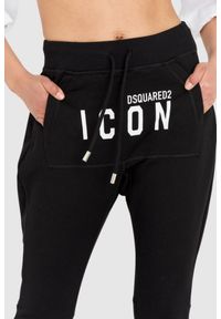 DSQUARED2 Czarne spodnie dresowe damskie z kieszenią na przodzie i logo icon. Kolor: czarny. Materiał: bawełna