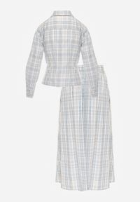 Renee - Niebieski Bawełniany Komplet Rozkloszowana Spódnica i Bluzka z Wiązaniem Allisa. Kolor: niebieski. Materiał: bawełna. Wzór: kratka #7