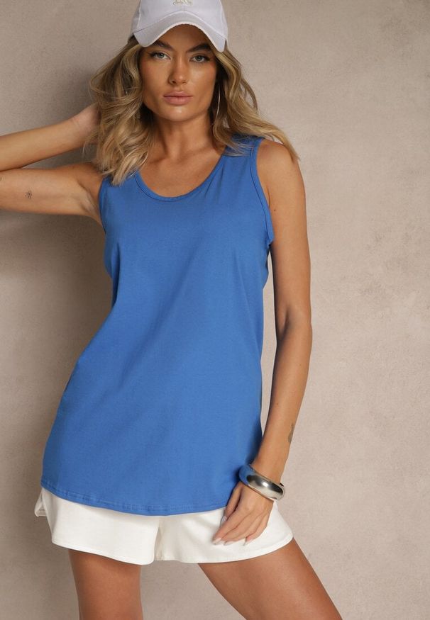 Renee - Niebieska Basicowa Koszulka z Bawełny Zirevina. Kolor: niebieski. Materiał: bawełna