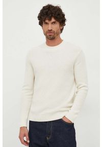 Sisley sweter wełniany męski kolor beżowy. Kolor: beżowy. Materiał: wełna. Wzór: gładki. Styl: klasyczny #1