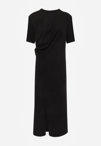 Renee - Czarna Marszczona Sukienka z Bawełny o T-shirtowym Kroju z Poduszkami Pelasea. Okazja: na co dzień. Kolor: czarny. Materiał: bawełna. Typ sukienki: proste, oversize. Styl: casual #8