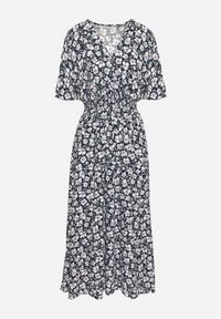 Born2be - Granatowa Kopertowa Sukienka w Kwiatowy Wzór o Rozkloszowanym Kroju Valriz. Okazja: na randkę, na co dzień, na spotkanie biznesowe. Typ kołnierza: dekolt w serek. Kolor: niebieski. Długość rękawa: krótki rękaw. Wzór: kwiaty. Typ sukienki: kopertowe. Styl: klasyczny, casual, elegancki, biznesowy #5