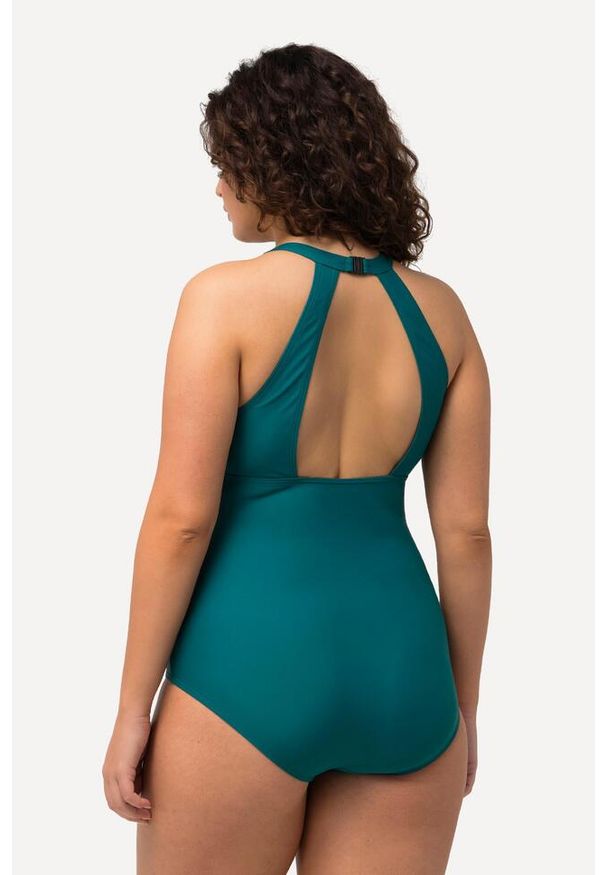 ULLA POPKEN - Damski Kostium kąpielowy dekolt typu halter miękkie miseczki. Kolekcja: plus size. Kolor: zielony. Materiał: elastan, poliamid, materiał