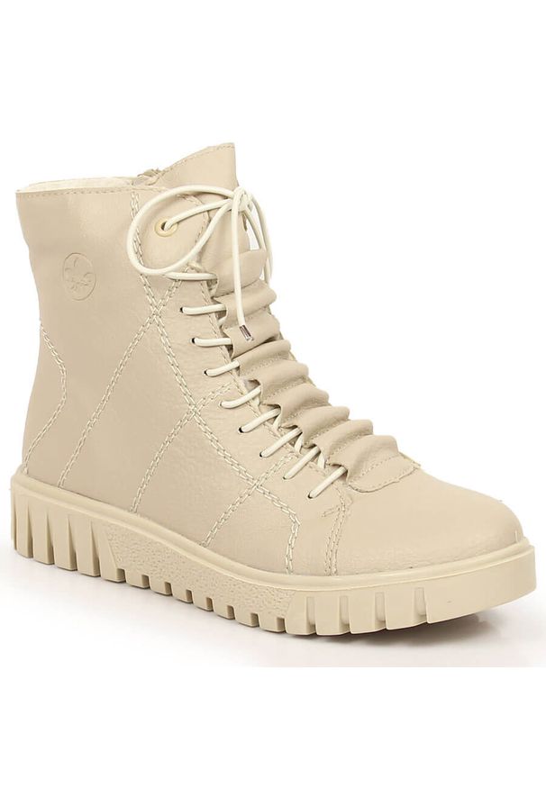 Trzewiki damskie na platformie ocieplane beżowe Rieker Y3420-61. Kolor: beżowy. Materiał: skóra ekologiczna. Obcas: na platformie