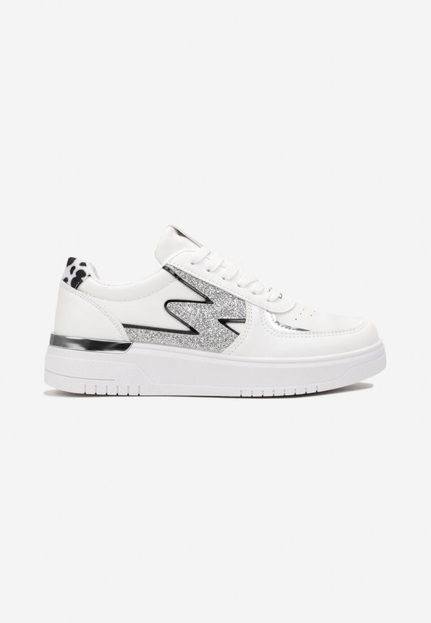 Renee - Białe Płaskie Sneakersy z Metalową i Brokatową Wstawką Nebritta. Okazja: na co dzień. Kolor: biały. Obcas: na płaskiej podeszwie
