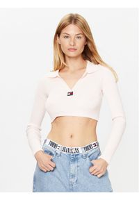 Tommy Jeans Sweter DW0DW14950 Różowy Slim Fit. Kolor: różowy. Materiał: syntetyk