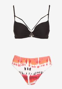 Renee - Czarne Bikini Majtki Figi i Biustonosz Push-Up Ozdobiony Paskami Wiobella. Kolor: czarny. Wzór: aplikacja #4