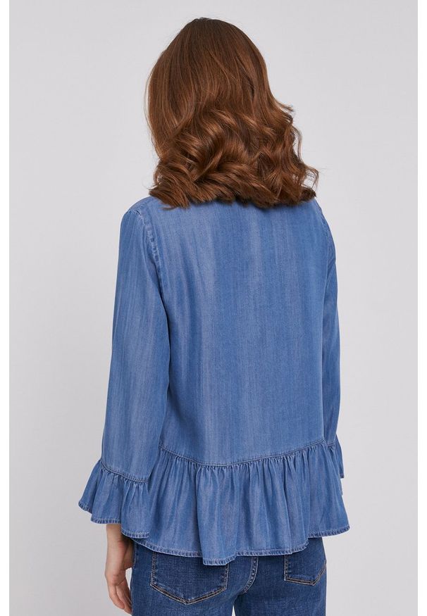DKNY - Dkny Bluzka damska gładka. Kolor: niebieski. Materiał: tkanina. Długość rękawa: długi rękaw. Długość: długie. Wzór: gładki
