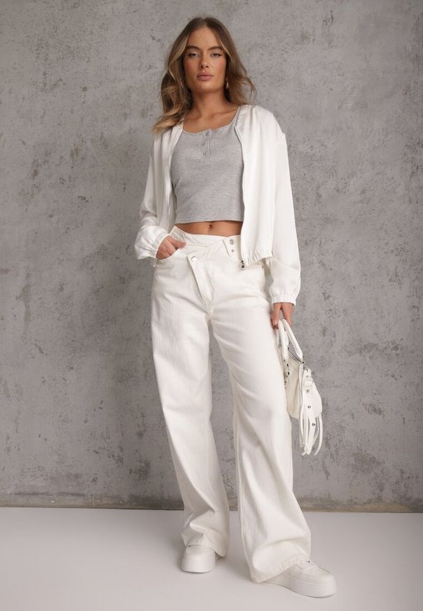 Renee - Szary Top z Bawełny Ozdobiony Guzikami przy Dekolcie Nediva. Okazja: na co dzień. Kolor: szary. Materiał: bawełna. Wzór: aplikacja. Styl: casual