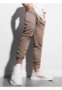 Ombre Clothing - Spodnie męskie dresowe - brązowe P954 - XXL. Kolor: brązowy. Materiał: dresówka. Wzór: gładki #3