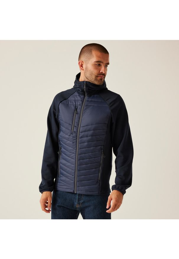 Regatta - Kurtka robocza hybrydowa męska Nagate. Kolor: turkusowy, niebieski, wielokolorowy. Materiał: puch. Sport: turystyka piesza