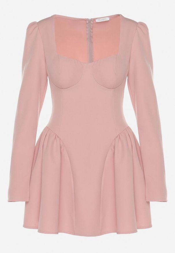 Born2be - Różowa Koktajlowa Sukienka o Rozkloszowanym Kroju z Falbankami i Gorsetem Farian. Typ kołnierza: kołnierz z falbankami, dekolt gorset. Kolor: różowy. Długość rękawa: długi rękaw. Typ sukienki: gorsetowe. Styl: wizytowy