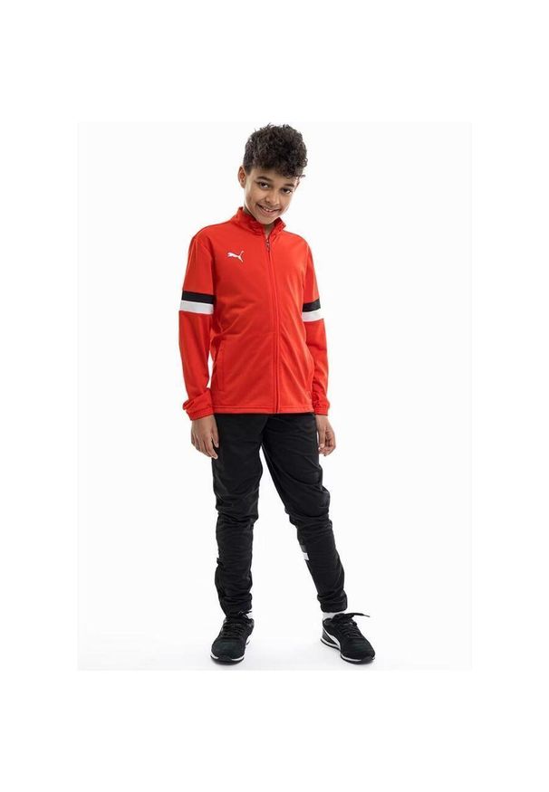 Dres treningowy chłopięcy Puma 65865501. Okazja: na uczelnię. Kolor: czarny, biały, wielokolorowy. Materiał: dresówka. Styl: sportowy