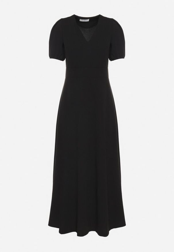 Born2be - Czarna Sukienka Rozkloszowana z Trójkątnym Dekoltem Efralinae. Okazja: na spacer, na imprezę. Kolor: czarny. Sezon: lato. Typ sukienki: rozkloszowane. Styl: elegancki, klasyczny