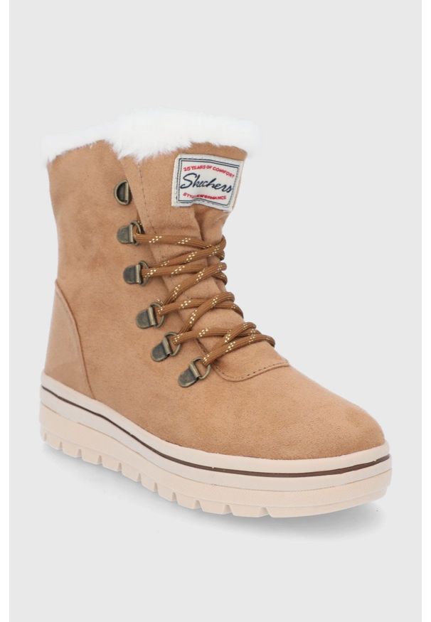skechers - Skechers Śniegowce dziecięce kolor brązowy. Nosek buta: okrągły. Zapięcie: sznurówki. Kolor: brązowy. Szerokość cholewki: normalna