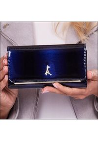 PARIS DESIGN - Skórzany portfel damski lakierowany granatowy Paris Design 74110 - Granatowy. Kolor: niebieski. Materiał: lakier, skóra #1