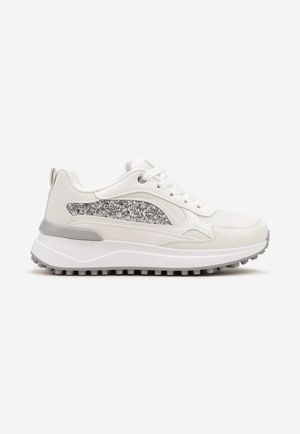 Born2be - Białe Sneakersy z Siateczkowym Noskiem i Cekinami Nalieva. Kolor: biały