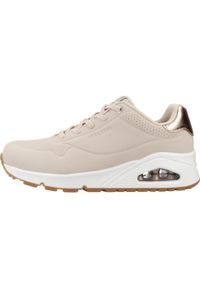 skechers - Buty do chodzenia damskie Skechers Uno Shimmer Away. Kolor: beżowy. Materiał: skóra ekologiczna, materiał, syntetyk. Szerokość cholewki: normalna. Sport: turystyka piesza