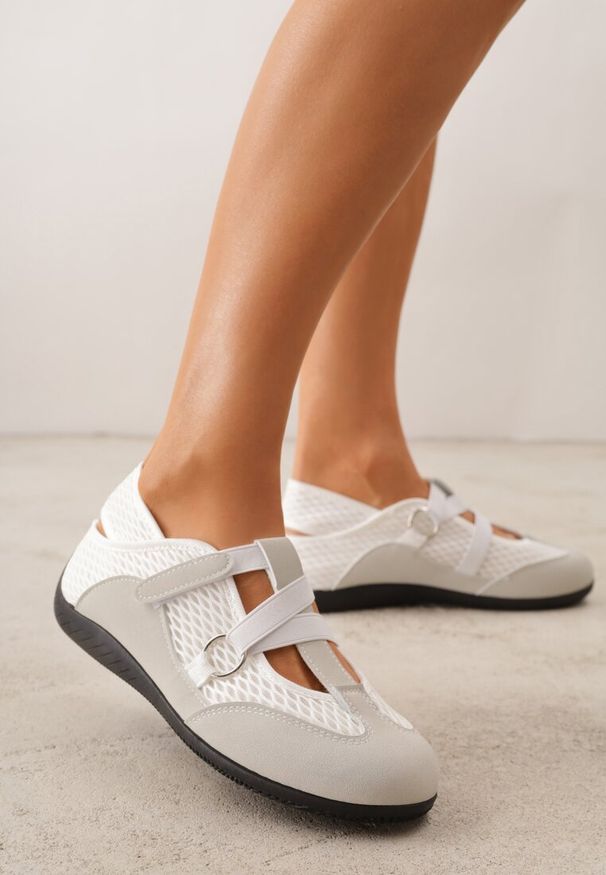 Renee - Szare Tenisówki Sneakeriny z Siateczki z Zapięciem na Rzep Vianate. Okazja: na co dzień. Zapięcie: rzepy. Kolor: szary. Materiał: skóra, koronka. Styl: casual