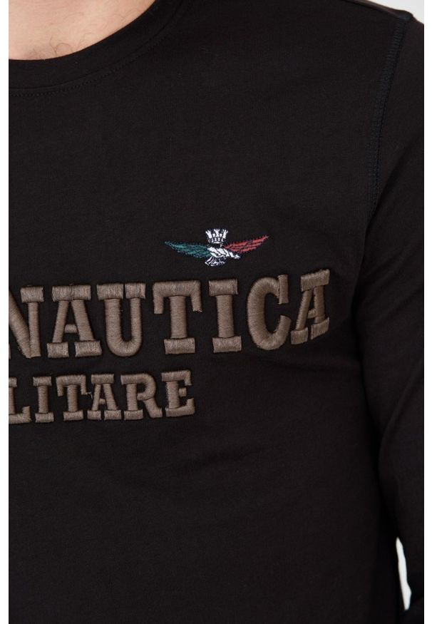 Aeronautica Militare - AERONAUTICA MILITARE Czarny męski bawełniany longsleeve, Rozmiar XXL. Kolor: czarny. Materiał: bawełna. Długość rękawa: długi rękaw