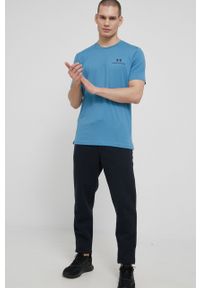 Under Armour t-shirt treningowy Rush Energy kolor niebieski gładki 1366138-001. Kolor: niebieski. Materiał: skóra, dzianina, materiał. Wzór: gładki #3