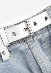Renee - Jasnoniebieska Spódnica Jeansowa o Ołówkowym Kroju Zdobiona Rozcięciem Lisovira. Okazja: na spacer. Kolor: niebieski. Materiał: jeans. Wzór: aplikacja. Styl: elegancki, klasyczny #8