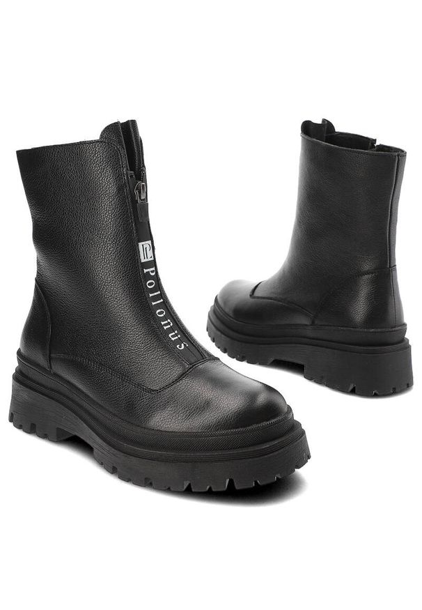 Czarne Botki Pollonus Ocieplane Buty Damskie. Kolor: czarny. Materiał: syntetyk, futro, skóra. Szerokość cholewki: normalna. Wzór: aplikacja. Sezon: zima. Styl: elegancki