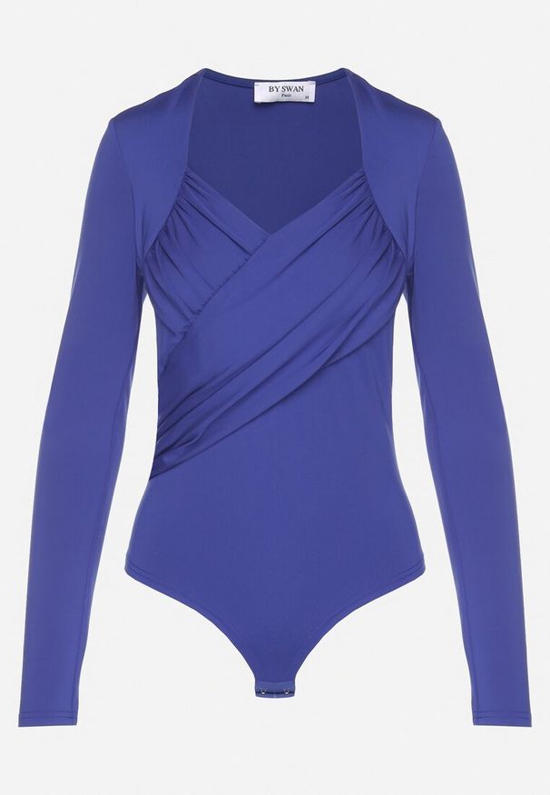 Born2be - Niebieskie Body Eleganckie z Marszczeniem Ziellea. Okazja: na co dzień. Kolor: niebieski. Materiał: jeans. Długość rękawa: długi rękaw. Długość: długie. Styl: elegancki
