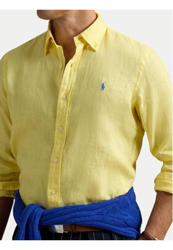 Polo Ralph Lauren Koszula 710968915011 Żółty Slim Fit. Typ kołnierza: polo. Kolor: żółty. Materiał: len