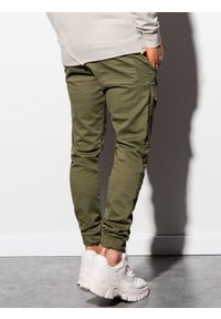 Ombre Clothing - Spodnie męskie joggery P925 - khaki - XXL. Okazja: na co dzień. Kolor: brązowy. Materiał: bawełna, poliester, elastan. Styl: casual #4