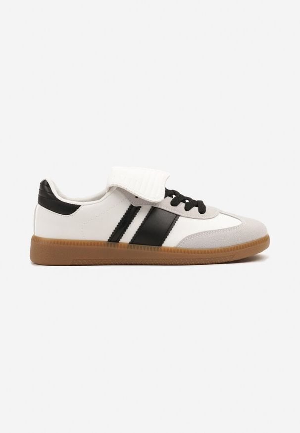 Renee - Biało-Czarne Sneakersy w Stylu Tenisówek z Wywinięciem Aveloren. Okazja: na co dzień. Kolor: biały. Materiał: jeans