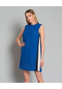 Pinko - PINKO - Sukienka z fakturą. Kolor: niebieski. Materiał: tkanina. Długość rękawa: na ramiączkach. Wzór: ażurowy