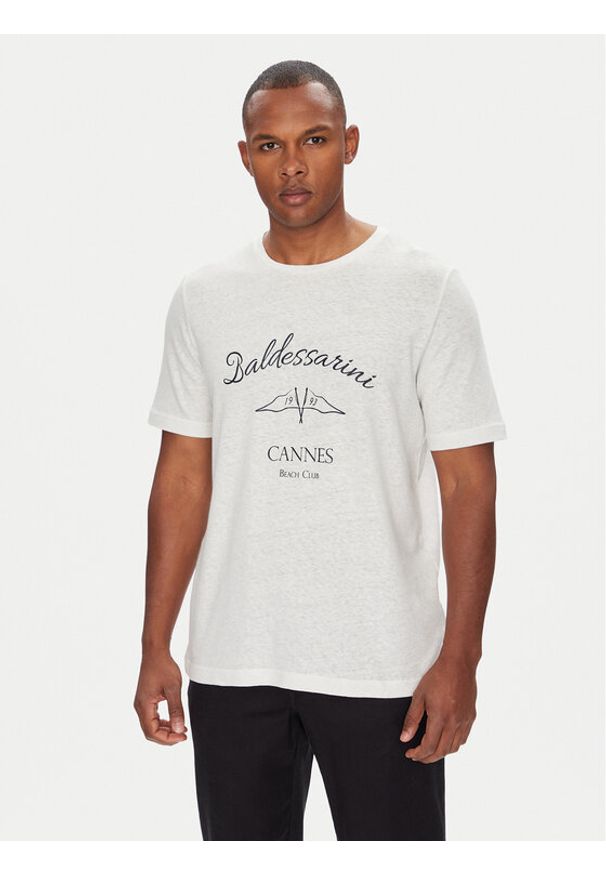 Baldessarini T-Shirt B4 20084.5283 Biały Regular Fit. Kolor: biały. Materiał: len, bawełna