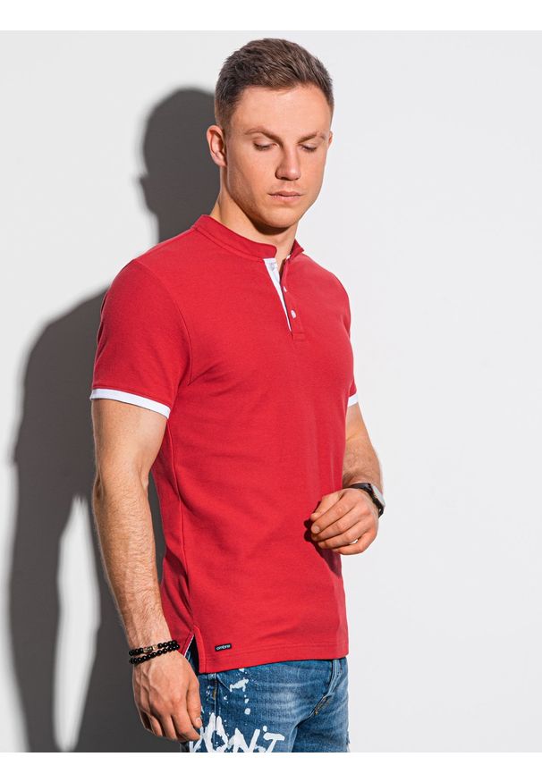 Ombre Clothing - Koszulka męska polo bawełniana S1381 - czerwona - XXL. Typ kołnierza: polo. Kolor: czerwony. Materiał: bawełna