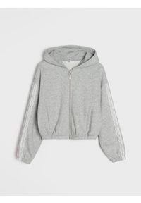 Sinsay - Rozpinana bluza z kapturem z ozdobną koronką - szary. Typ kołnierza: kaptur. Kolor: szary. Materiał: koronka. Wzór: koronka #1