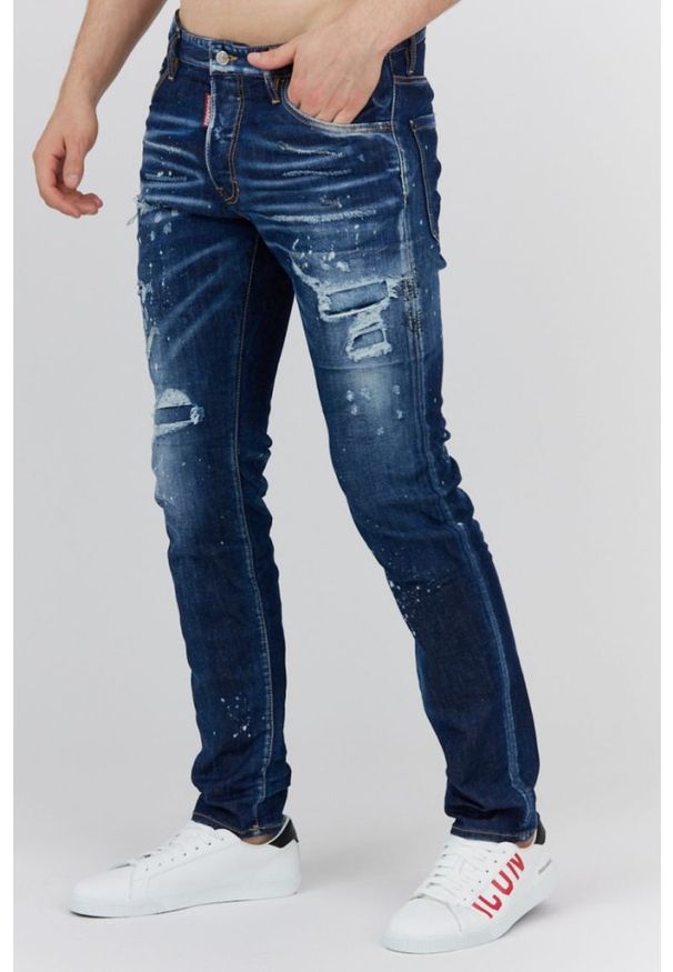 DSQUARED2 Granatowe jeansy męskie cool guy jean. Kolor: niebieski. Wzór: aplikacja