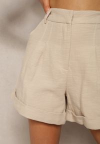 Renee - Beżowe Luźne Szorty Bermudy z Bawełny High Waist Farsefia. Stan: podwyższony. Kolor: beżowy. Materiał: bawełna
