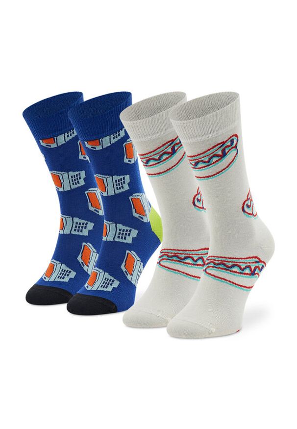 Happy-Socks - Happy Socks Zestaw 2 par wysokich skarpet unisex XTDS02-6500 Biały. Kolor: biały. Materiał: materiał