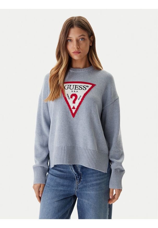 Guess Jeans Sweter W4BR12 Z3HM1 Niebieski Relaxed Fit. Kolor: niebieski. Materiał: bawełna