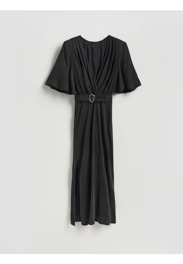 Reserved - Sukienka z cupro - czarny. Kolor: czarny. Materiał: wiskoza, tkanina. Typ sukienki: proste
