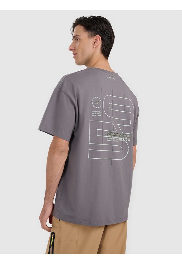 4f - 4F T-shirt oversize z nadrukiem męski - szary M. Kolor: szary. Materiał: skóra, materiał. Wzór: nadruk