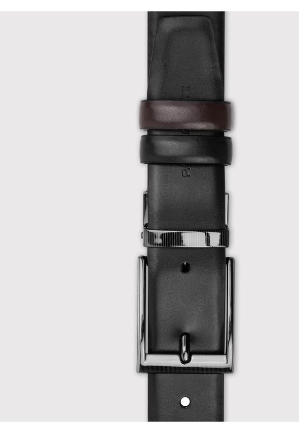 Pako Lorente - Dwustronny skórzany pasek męski. Materiał: skóra